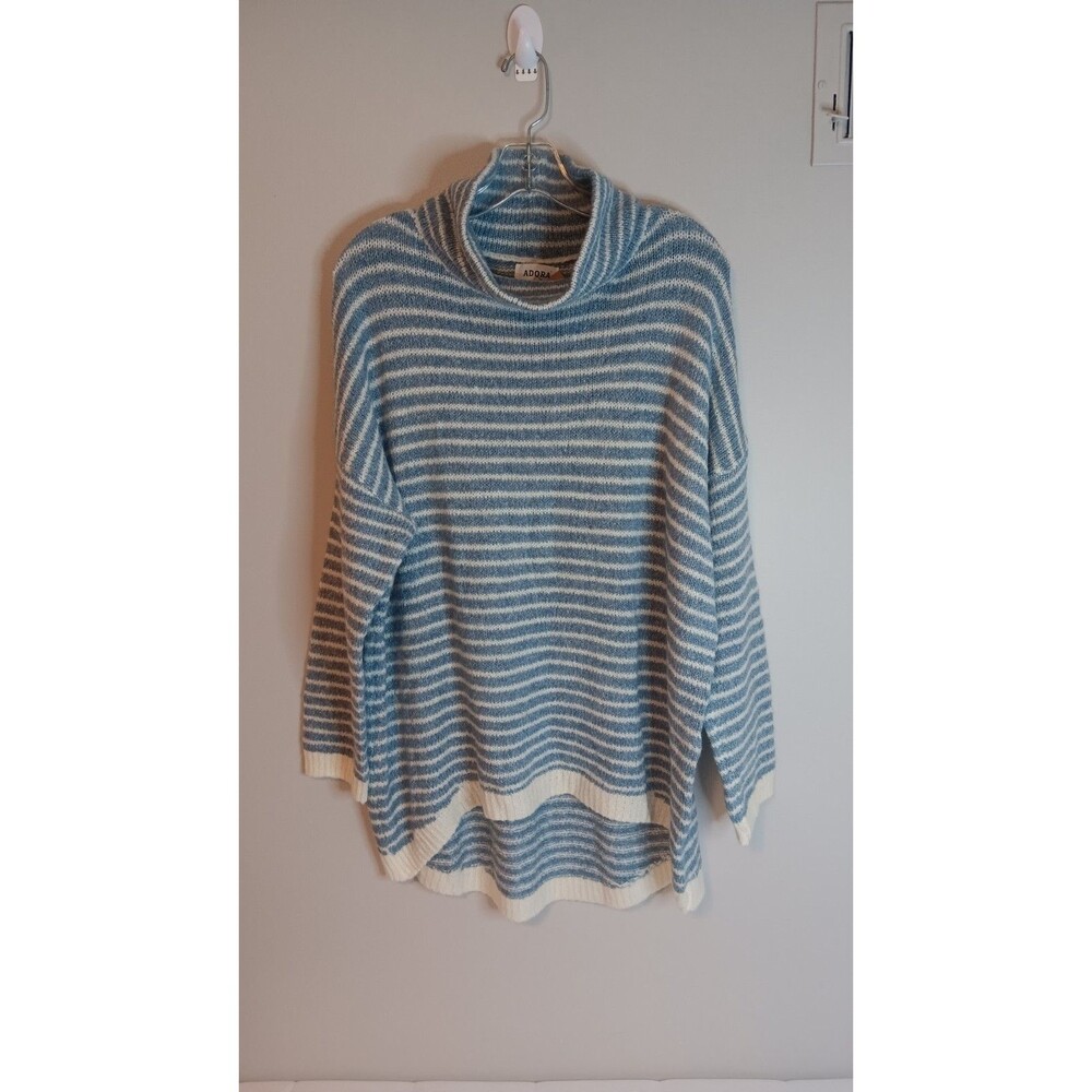 Andora Stripe Tunic Sweater Cowl Neck New Sz Medium Blue / White